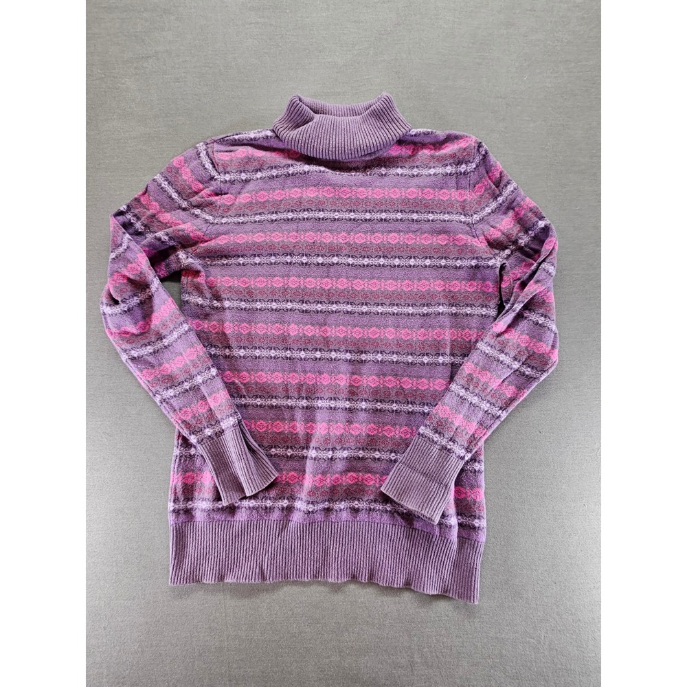 LL Bean Womens Purple Fair Isle Turtleneck Sweater Medium Long Sleeve Knit